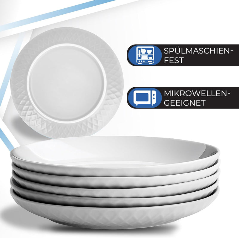MIAMIO - 6er Geschirrset/Teller Set modern aus Keramik für 6 Personen - Palmanova Kollektion (Weiss,