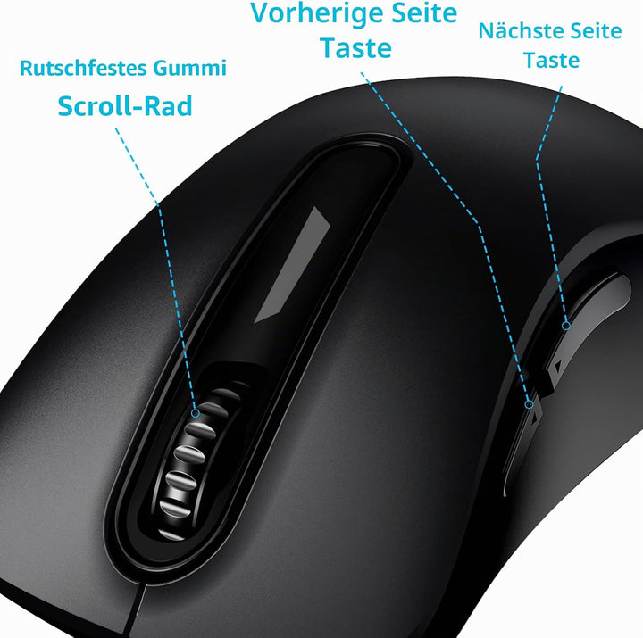memzuoix Kabellose Maus 2.4GHz, Tragbare Optische Wireless Maus 1400 DPI mit Mini-USB-Empfänger, 5 T