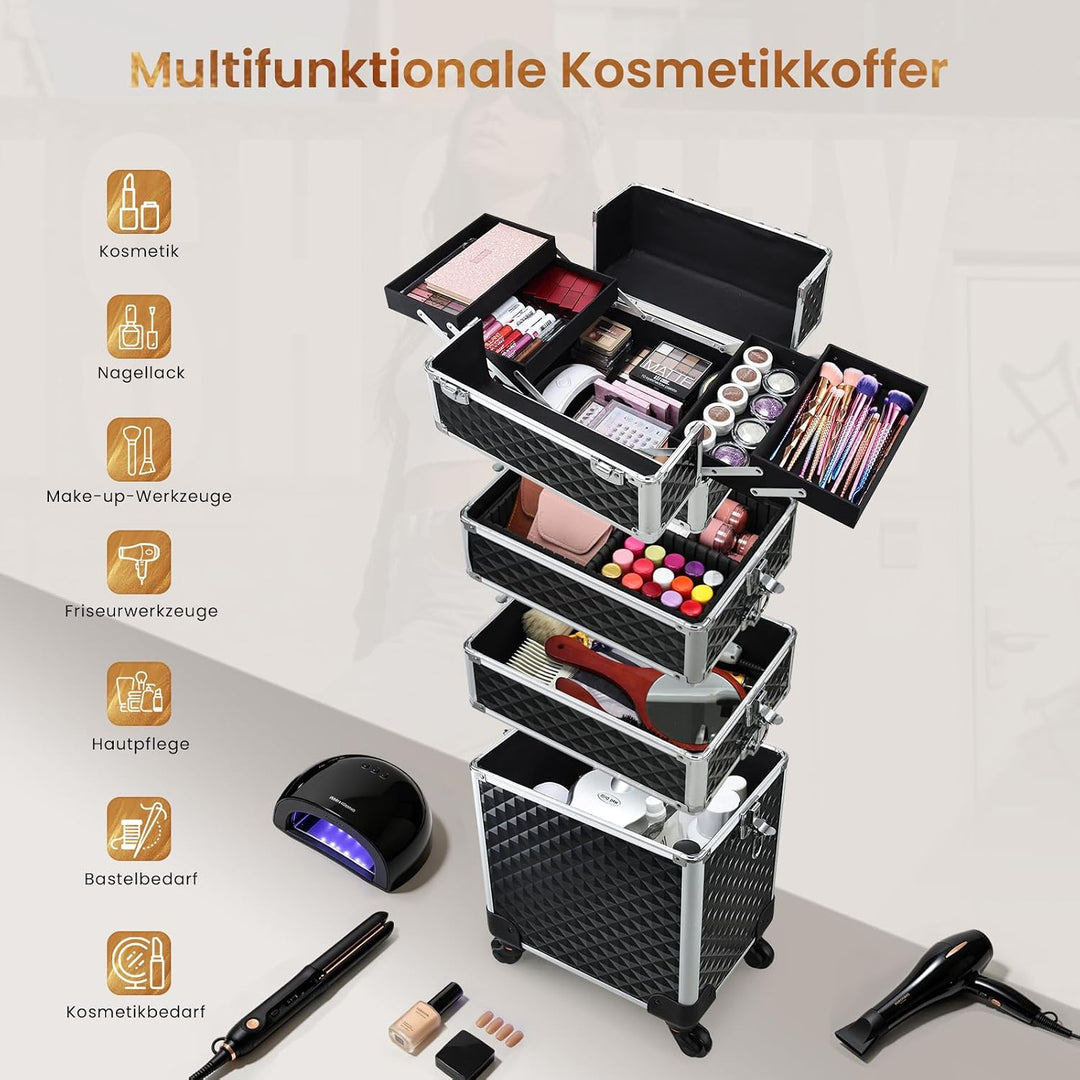 Kosmetikkoffer Trolley 4-in-1 Kosmetikkoffer Gross Kosmetik Trolley Make up Koffer Schminkkoffer mit