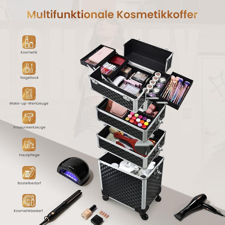 Kosmetikkoffer Trolley 4-in-1 Kosmetikkoffer Gross Kosmetik Trolley Make up Koffer Schminkkoffer mit