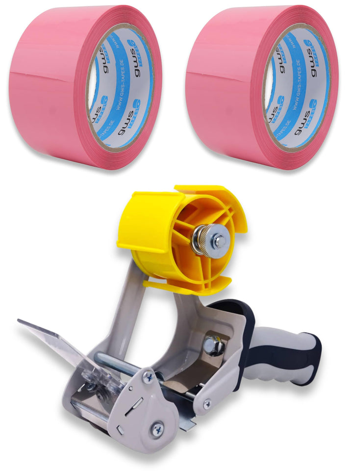 gws Verpackungs-Set mit robustem Lager/-Industrie Abroller und 2 Rollen Pink 66m x 50mm zum Verpacke