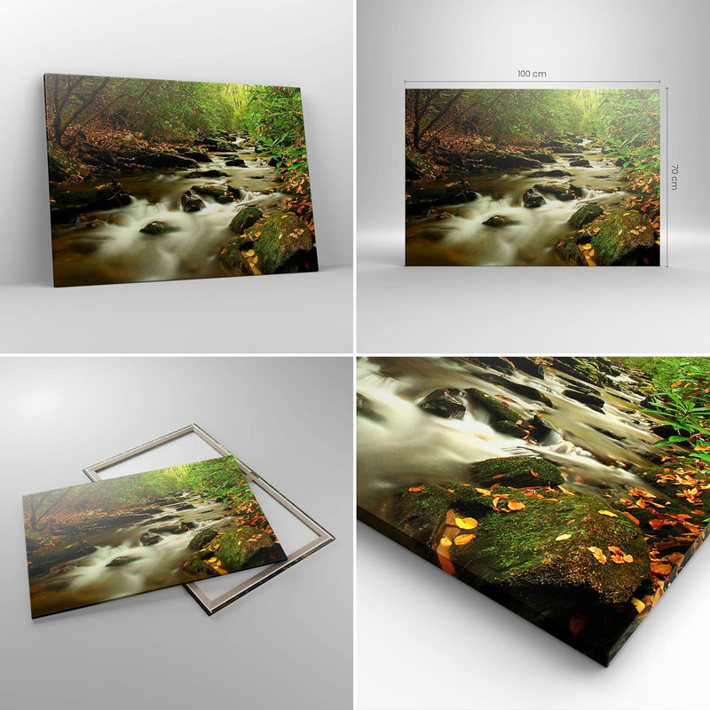 Bilder auf Leinwand 100x70cm Leinwandbild mit Rahmen Bäume Strom Felsen Gross Wanddeko Bild Schlafzi