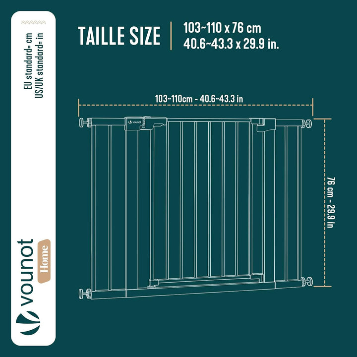 VOUNOT® Treppenschutzgitter ohne Bohren 103-110 cm, Metall Treppengitter Türschutzgitter für Kinder