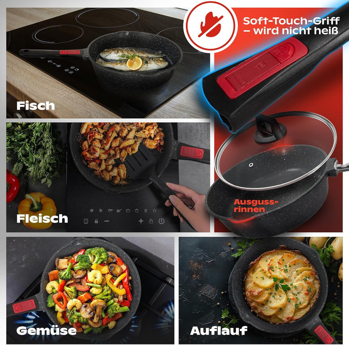 Bratpfanne 28cm mit Deckel – Beschichtet, abnehmbarer Griff, spülmaschinenfeste,ofenfeste pfanne,pfa
