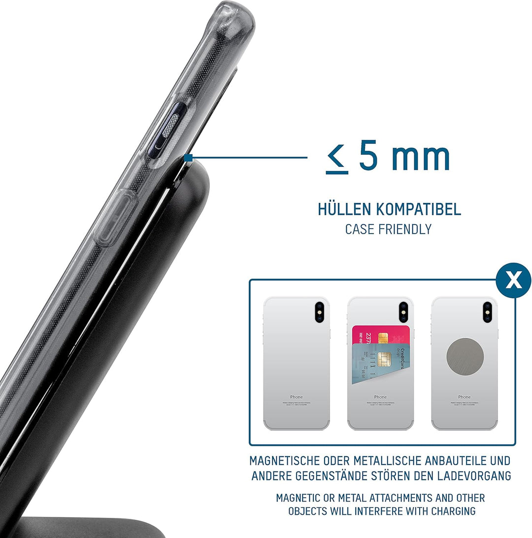 ANSMANN kabelloses Ladegerät 15W Qi-zertifizierter Wireless Charger, 3-Spulen Ladestation (vertikal,