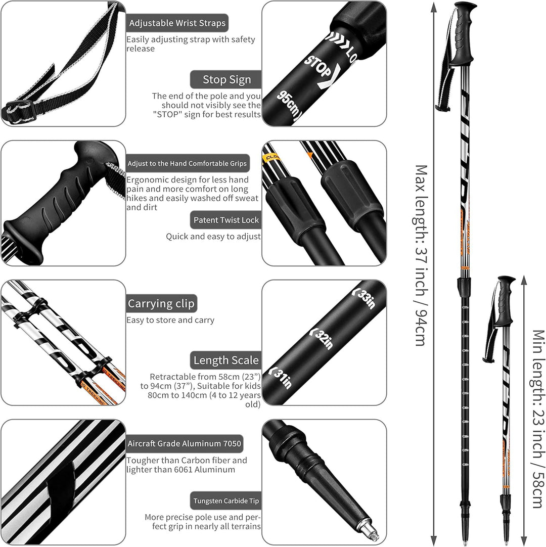FitTrek Wanderstöcke Kinder - Trekkingstöcke - Walking Stöcke Teleskop - Wanderstocke Kinder - Walki