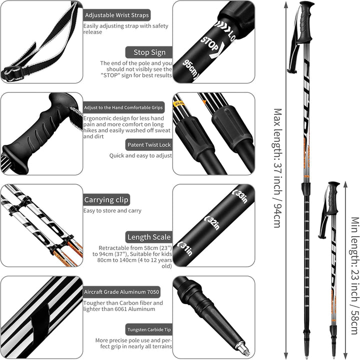FitTrek Wanderstöcke Kinder - Trekkingstöcke - Walking Stöcke Teleskop - Wanderstocke Kinder - Walki