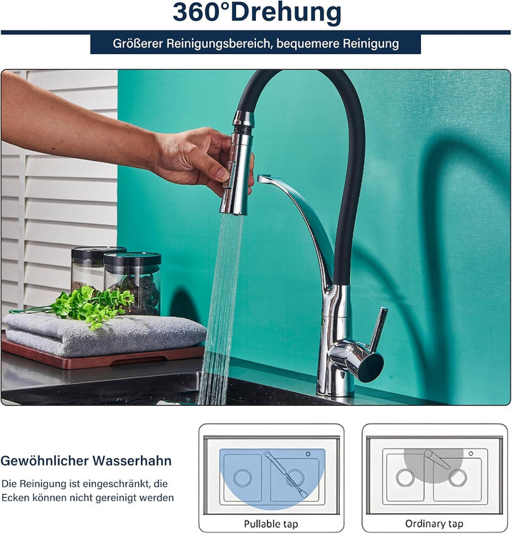 Hoher Bogen Küchenarmatur mit 2 Wasserstrahlarten Brause ausziehbar,Einhebelmischer Hochdruck Armatu