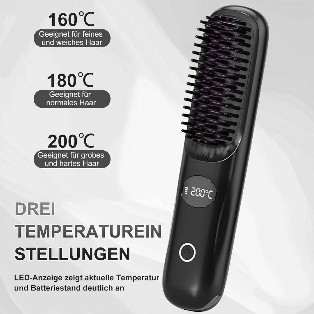 Kabellose Haarglätter Bürste - 3 Temperaturstufen, professionelle Keramikbeschichtung, Ionentechnolo