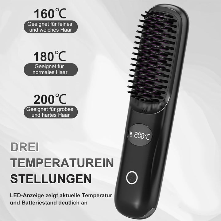 Kabellose Haarglätter Bürste - 3 Temperaturstufen, professionelle Keramikbeschichtung, Ionentechnolo