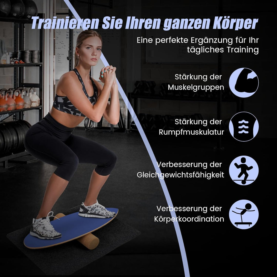 COSTWAY Balance Board aus Holz, Balancebrett, Balance Trainer Trickboard für zuhause, inkl. Korkroll