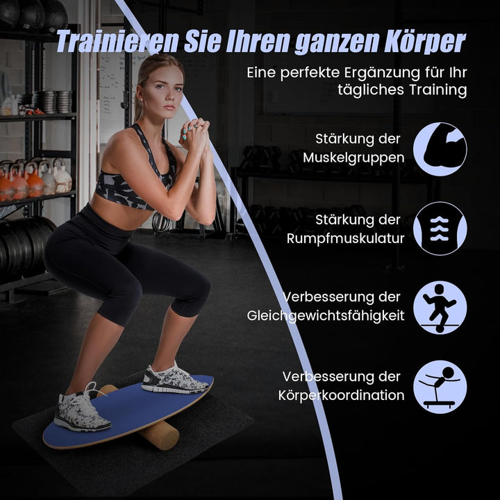 COSTWAY Balance Board aus Holz, Balancebrett, Balance Trainer Trickboard für zuhause, inkl. Korkroll