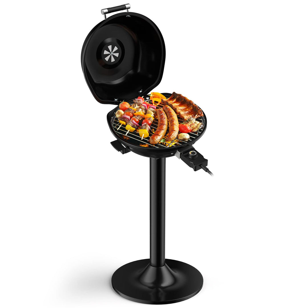 COSTWAY Elektrogrill 1600W freistehend, Standgrill mit 2-Zonen Grillplatte, Elektrischer BBQ Grill 9