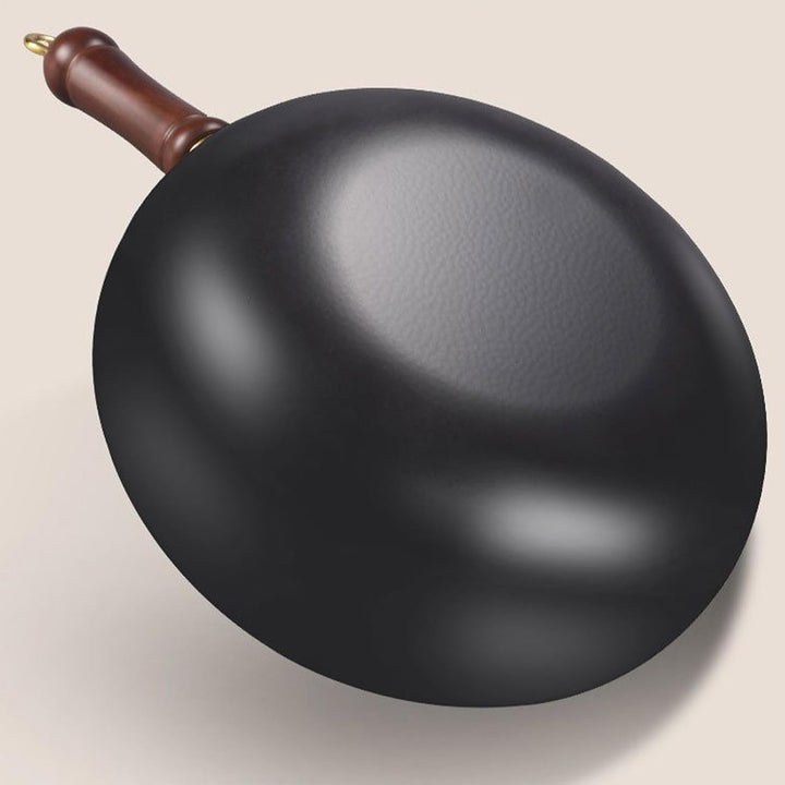 Koch-Wok, Eisen-Bratpfanne, 24 cm, kompakter, ergonomischer, unbeschichteter Wok mit Deckel, vielsei