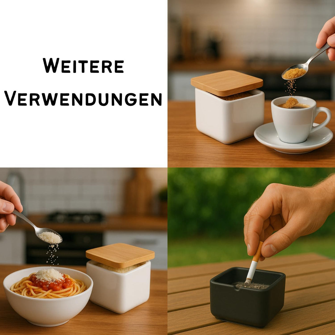 Keramik Zuckerdose mit Löffel und Deckel aus Bambus -Zuckerlöffel für Haus und Küche, moderne Kugelf