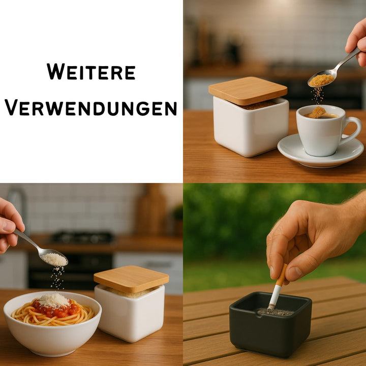 Keramik Zuckerdose mit Löffel und Deckel aus Bambus -Zuckerlöffel für Haus und Küche, moderne Kugelf