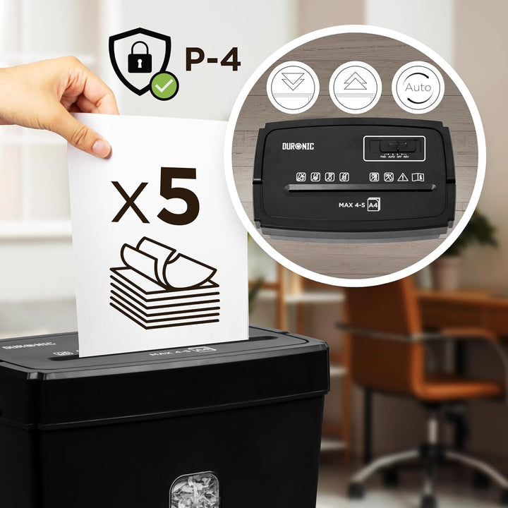 Duronic PS657 Aktenvernichter | 5 x A4 Blatt | 15 Liter Papierkorb | 170 Watt | Kreuzschnitt Schredd