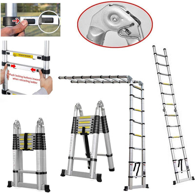 5M Teleskopleiter Alu Leiter Ausziehbare Klappleiter 2.5M + 2.5M Teleskop Leiter mit Stabilisator, H