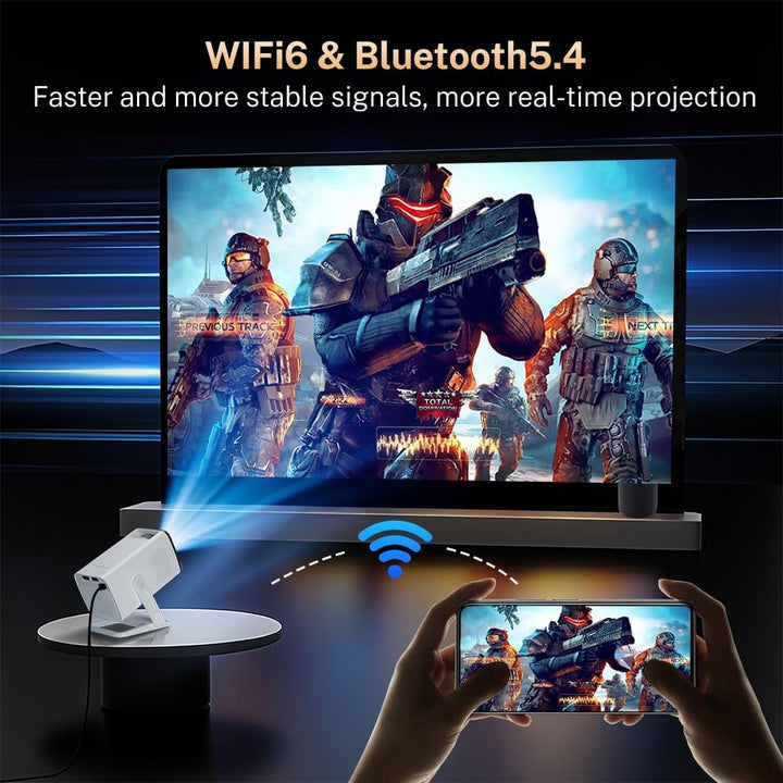 4K 1080P unterstützt Mini Beamer mit Android 11 OS Klein Projektor mit WiFi 6 Bluetooth 5.4, 270° Dr