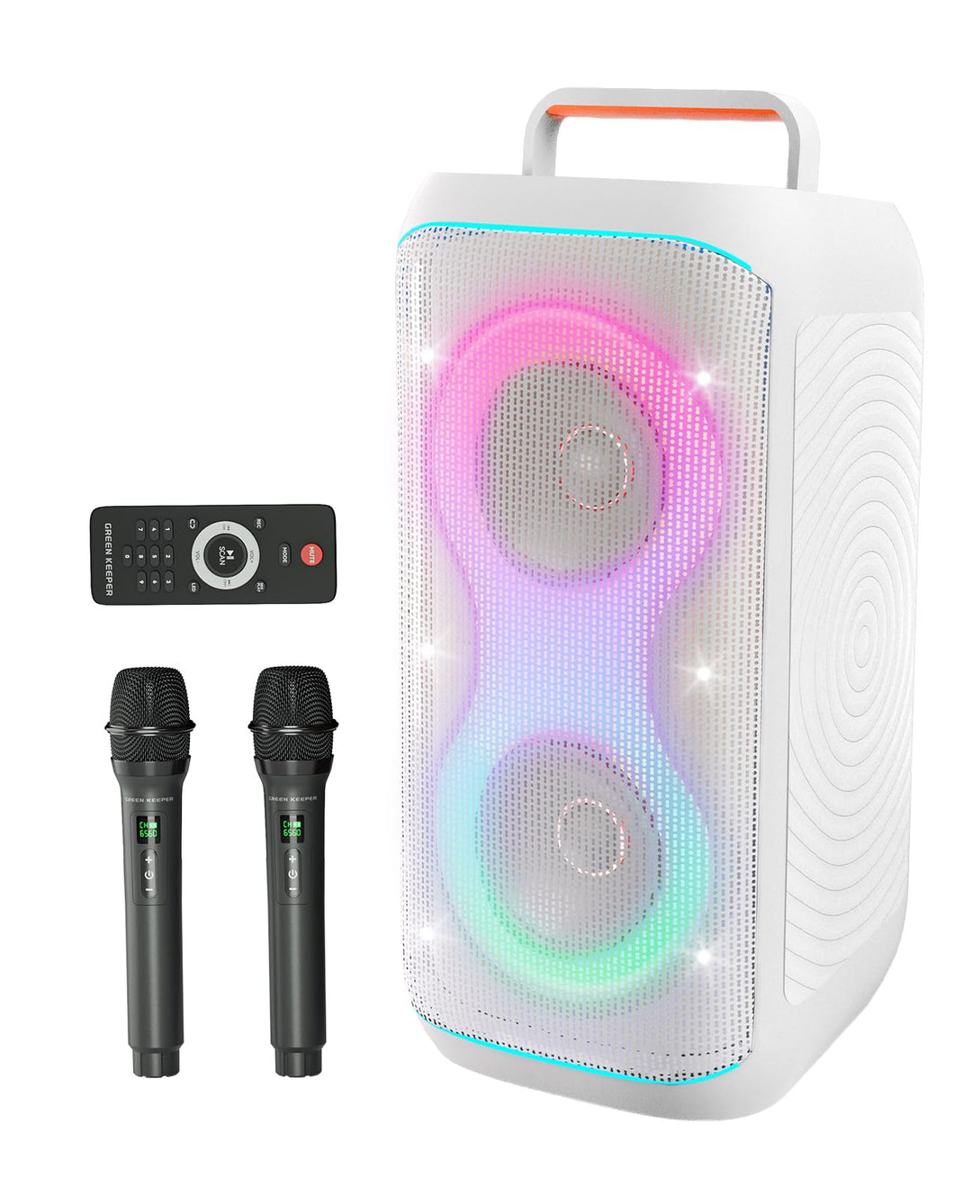 GKD61 Karaoke-Maschine für Erwachsene, 2 Kabellose UHF-Mikrofone, 400W Spitzenleistung, Tragbarer Bl