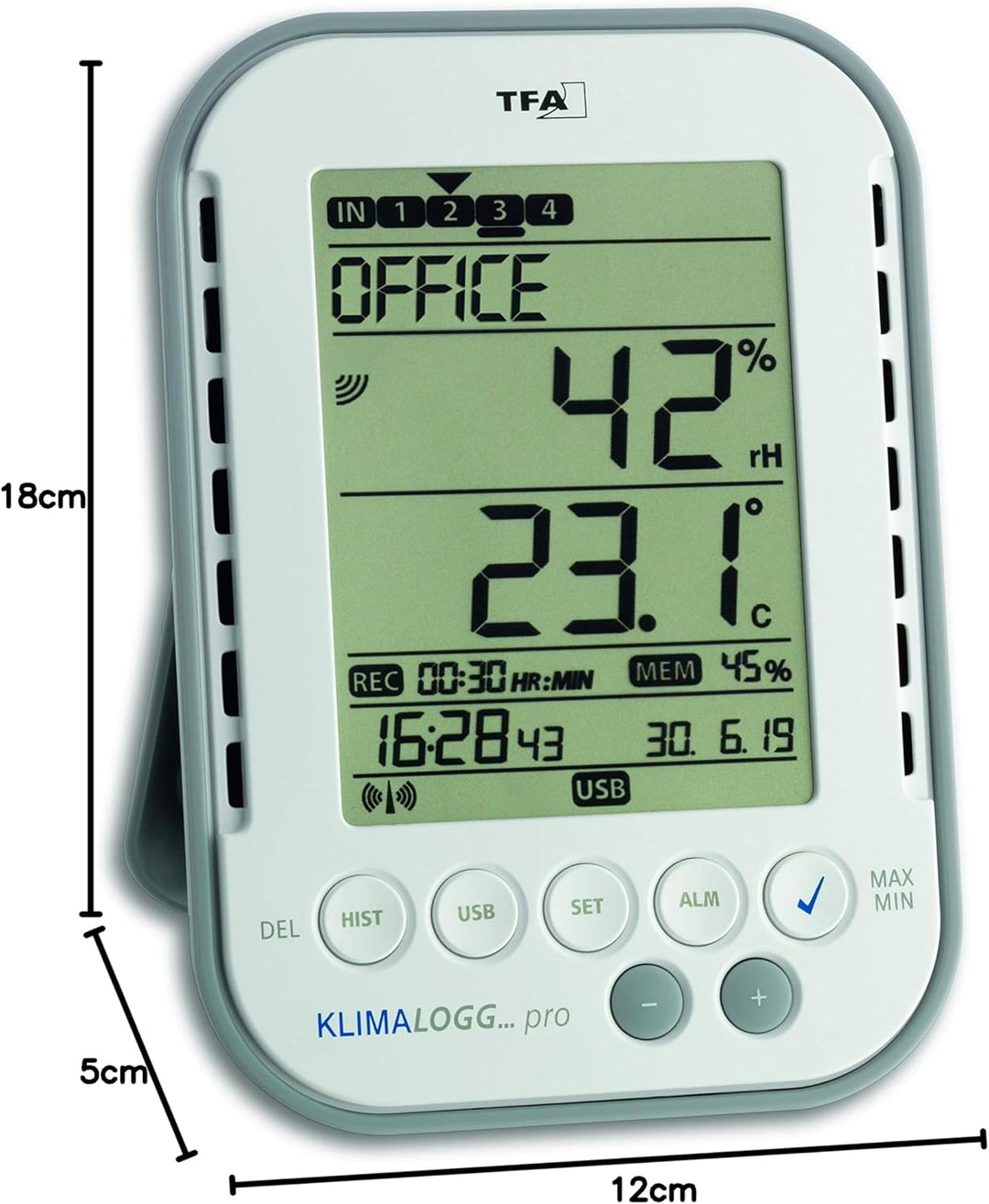 TFA Dostmann Klimalogg Pro Profi-Thermo-Hygrometer, 30.3039, mit Datenlogger-Funktion, Alarm-Funktio