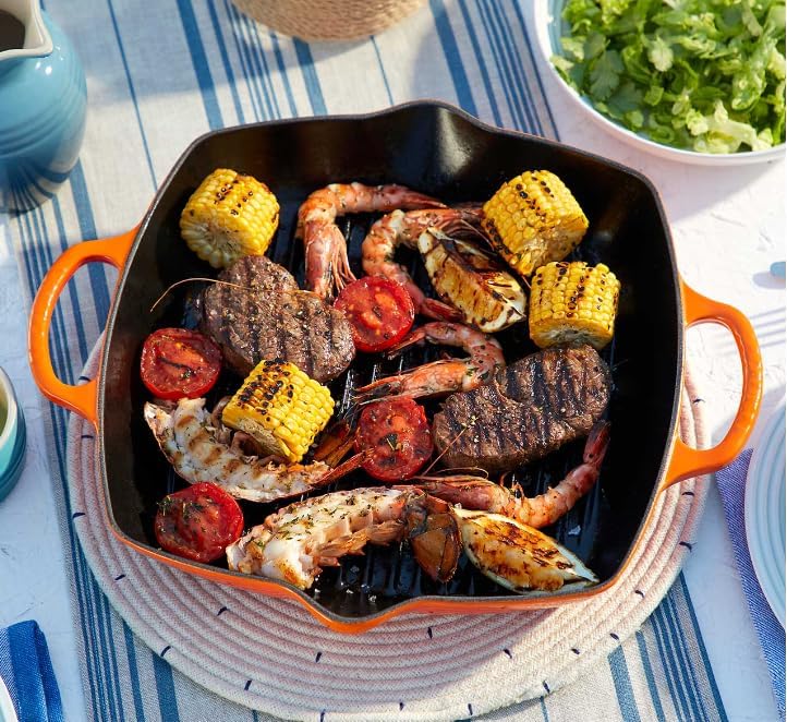 LE CREUSET Signature Hohe quadratische Grillpfanne aus Gusseisen mit Hilfsgriff, für alle Herdarten