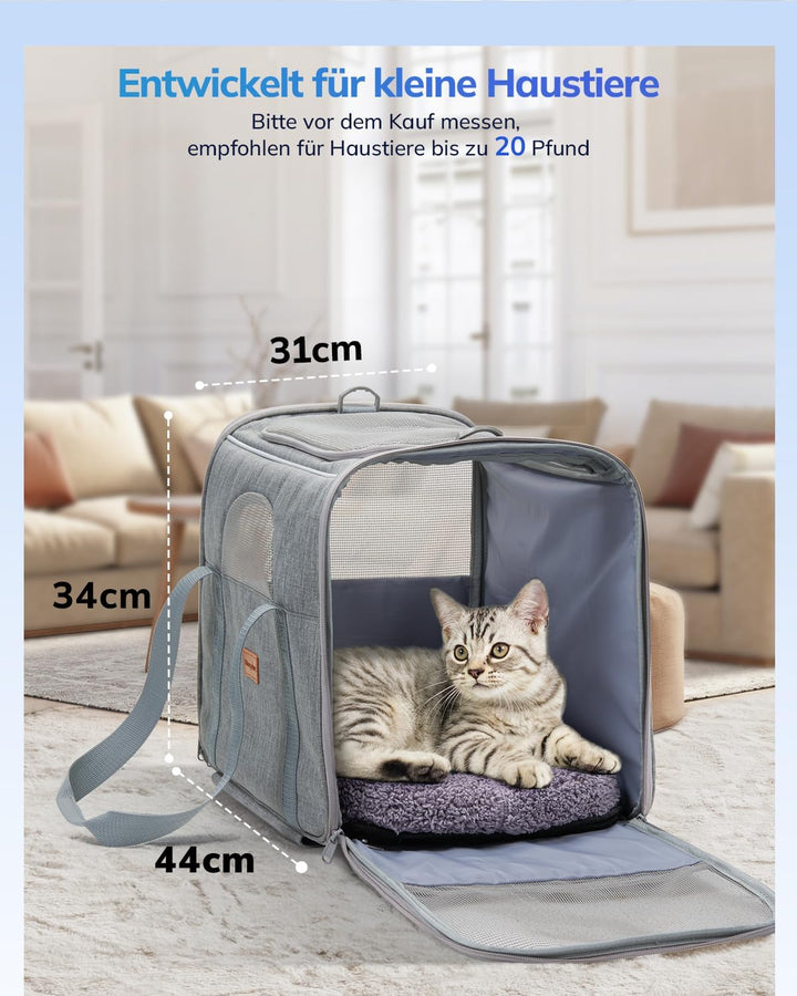 Morpilot Transporttasche für Katze mit Rollen, Faltbarer Katzentransportbox Hundetragetasche Transpo