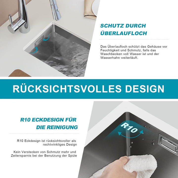 Klein Spüle Nano Silber 25 x 40cm Spülbecken, Kleine Waschbecken Küche ohne Hahnloch, 1 Becken Edels