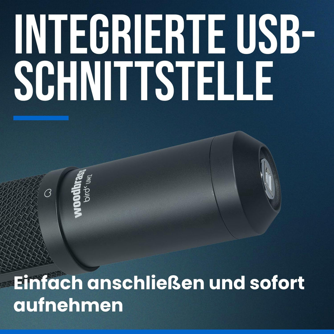 BIRD UM1 Schwarz - USB-Kondensatormikrofon mit Nierencharakteristik für PC und Mac für Broadcasting