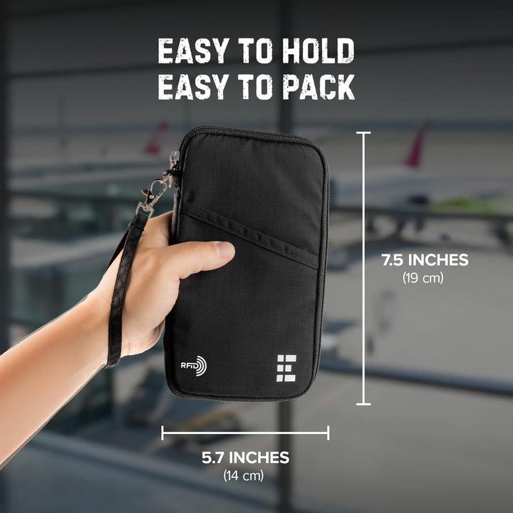 Reisepass Tasche Familien Reiseorganizer mit RFID Abschirmung - Reisedokumententasche Familie Schwar