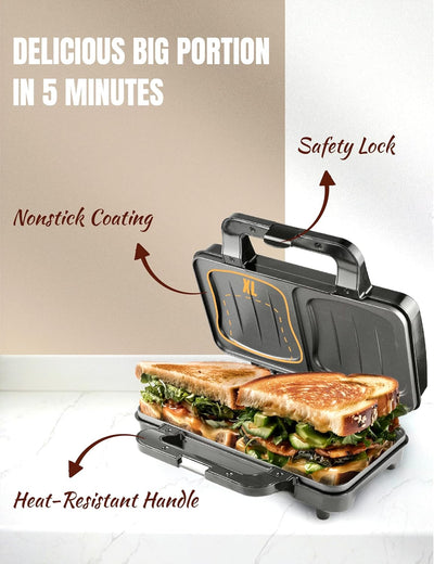 Bestron XL Sandwichmaker, Sandwich-Toaster für 2 Sandwiches in Muschelform, ideal für American Sandw