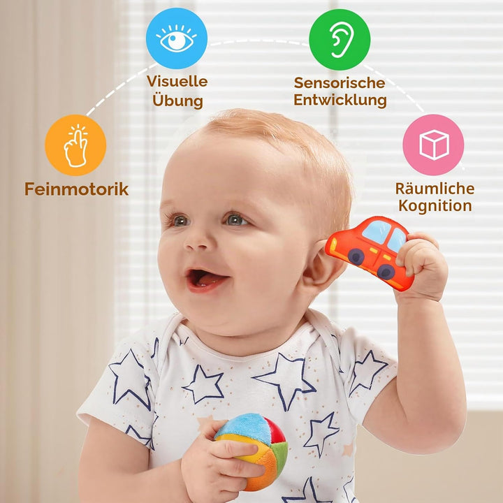 JoyCat Baby Spielzeug 6 Monate, Mystery Soft Box mit 10 Stück Sensorik Spielzeug, Rassel, Spiegel, M