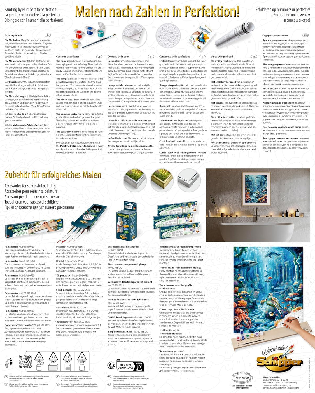 Schipper 609130920 Malen nach Zahlen – Unterwasserwelt - Bilder malen für Erwachsene, inklusive Pins