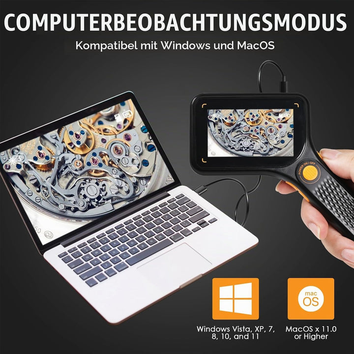Tragbares 500-faches digitales Mikroskop mit 7,6 cm IPS-Bildschirm, 8 LED-Leuchten, Autofokus, 2-MP-