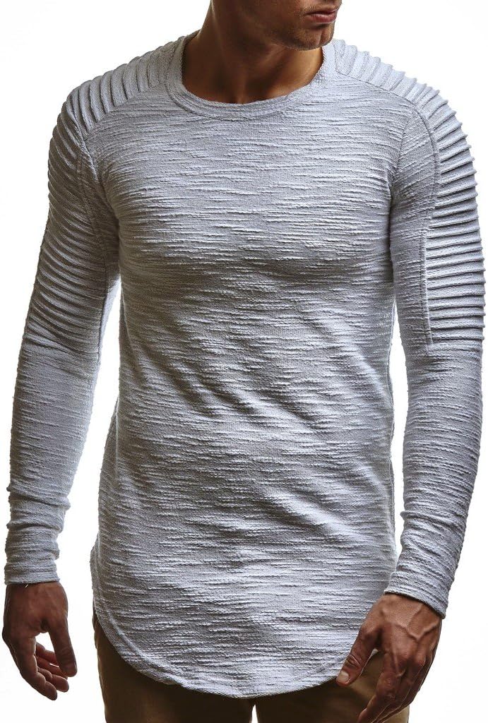 Leif Nelson Herren Pullover Rundhals-Ausschnitt Schwarzer Männer Longsleeve dünner Pulli Sweatshirt