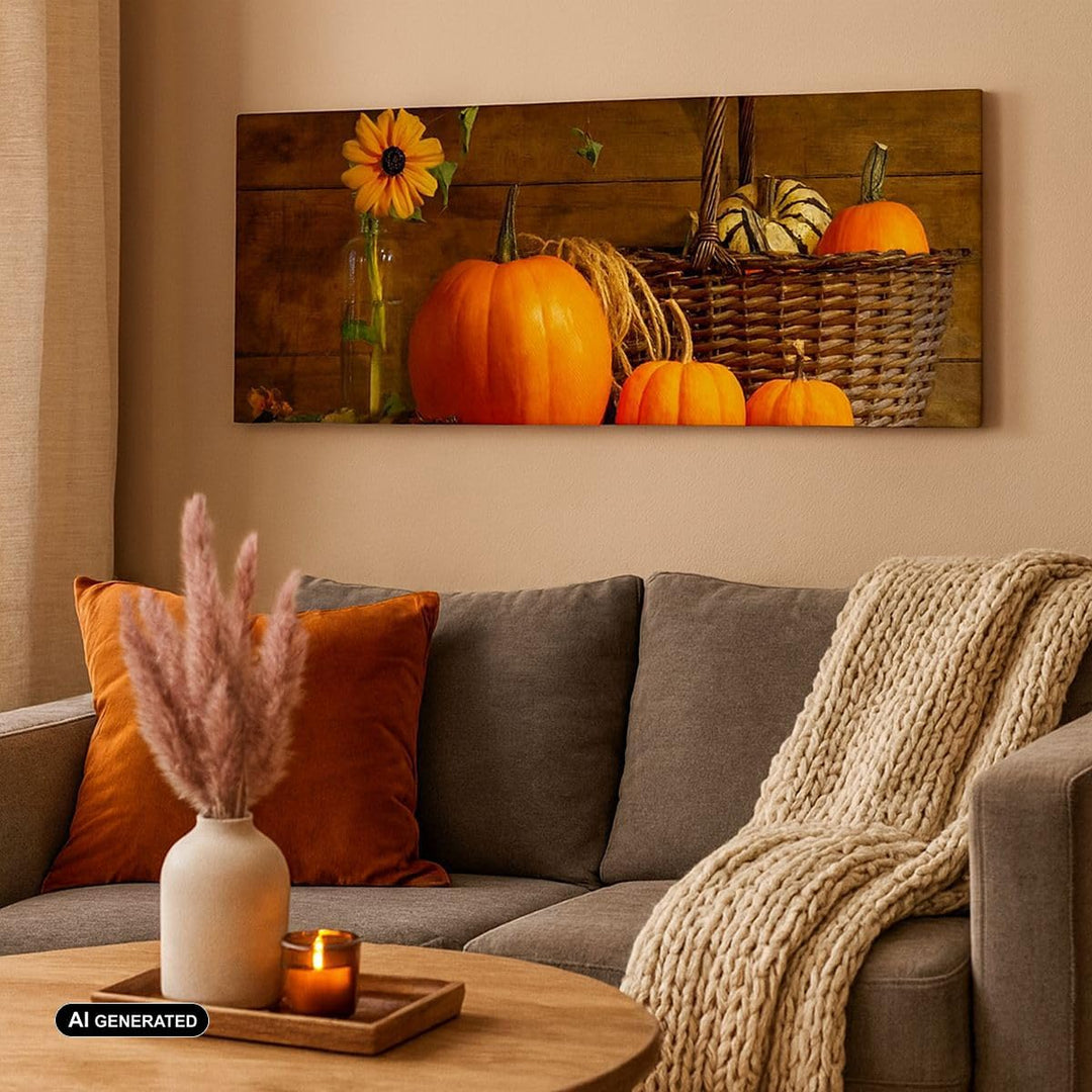 Wandbilder Dekoration Wohnzimmer Herbst Folk Tradition Kürbisse Panorama Bilder auf Leinwand 120x50c