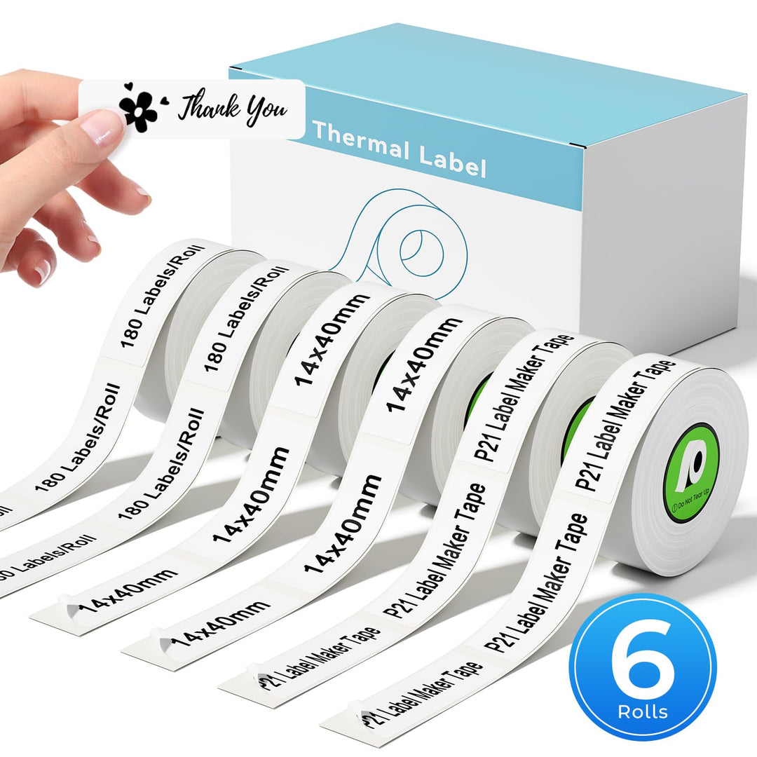 6 Rollen Kompatibel mit Nelko P21 Label Maker Tape, 14x40mm, Thermal Label Tape Ersatz für Nelko P21