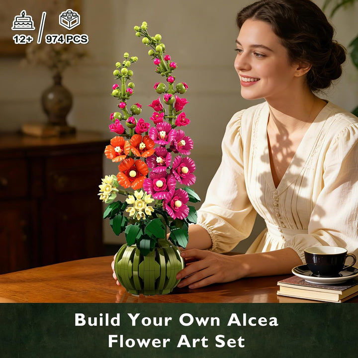 Blumen Botanicals Alcea Rosea - Set mit Kunstblumen für Erwachsene - Künstlicher Zimmerpflanze mit B