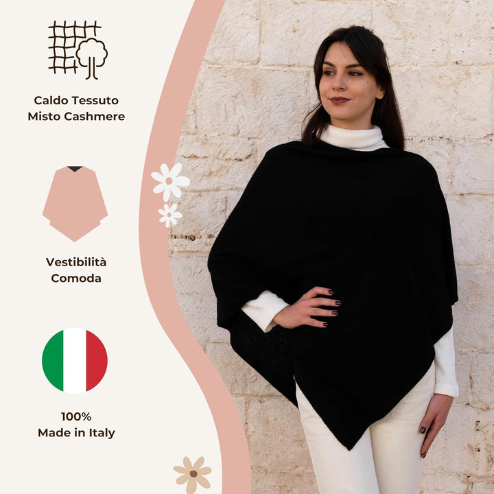 creazioni unique Poncho Damen Winter Elegant und Warm Made IN Italy - Mischung aus Wolle, Viskose un