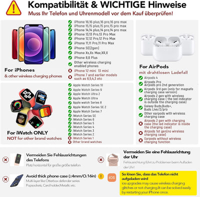 COCIVIVRE 3 in 1 Faltbar kabellose Ladestation für Apple Watch und i Phone Induktive Ladegerät kompa