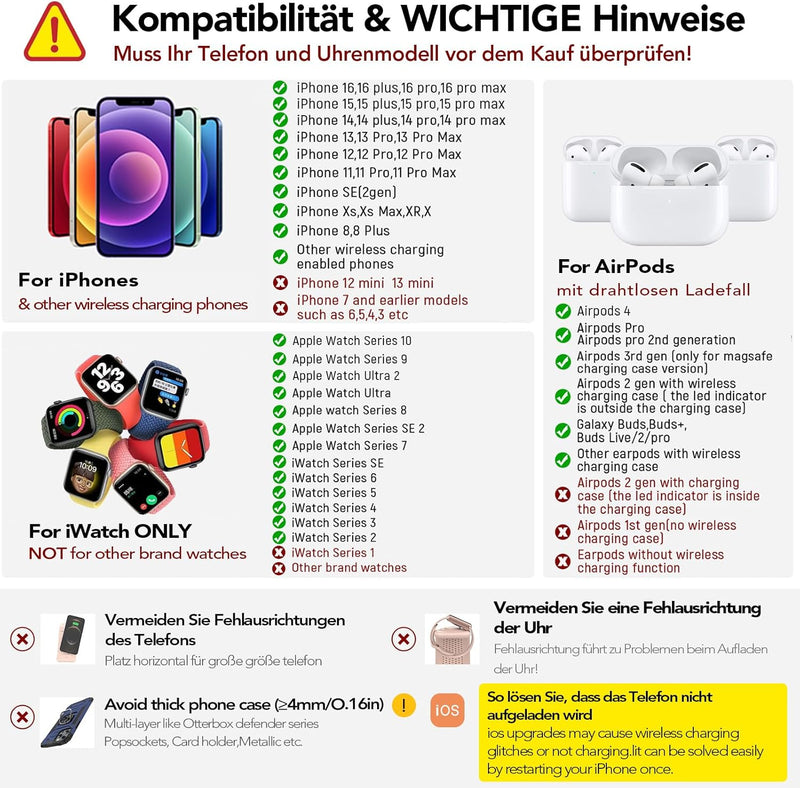 COCIVIVRE 3 in 1 Faltbar kabellose Ladestation für Apple Watch und i Phone Induktive Ladegerät kompa