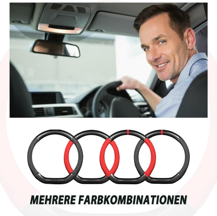 Ergocar Auto Lenkradbezug Rutschfester Auto Lenkradschutz D-Form Kohlefaser &amp; PU Leder für Durchmess