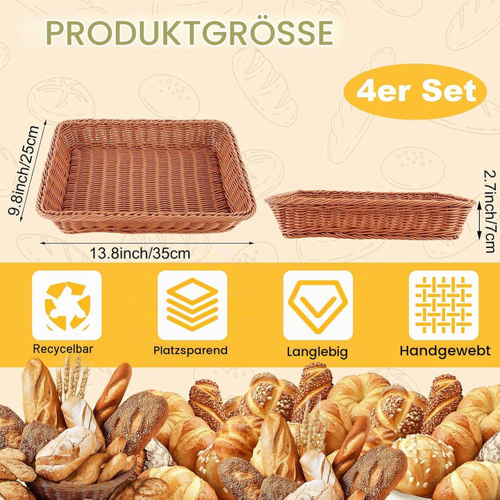 DAJAVE 4er Set Brötchenkorb 35 x 25 x 7 cm Brotkörbchen Brotkorb Geflochten Wicker Basket Rattan Kor