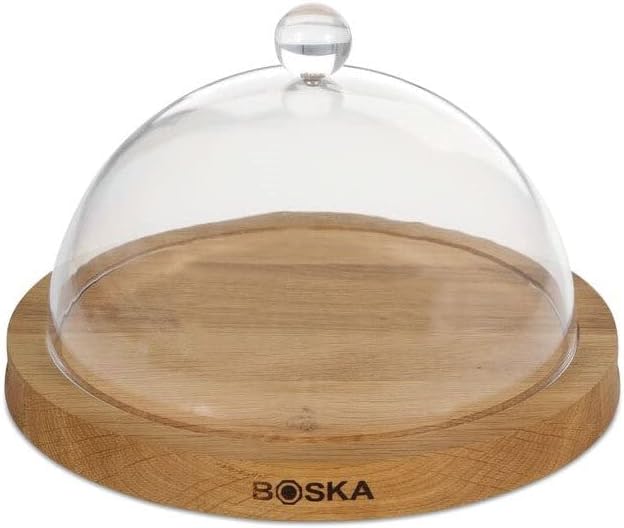 Boska Servierbrett Rund Friends mit Glocke/hält Käse länger frisch / 23,8 cm/Holz/Kunststoff/Braun