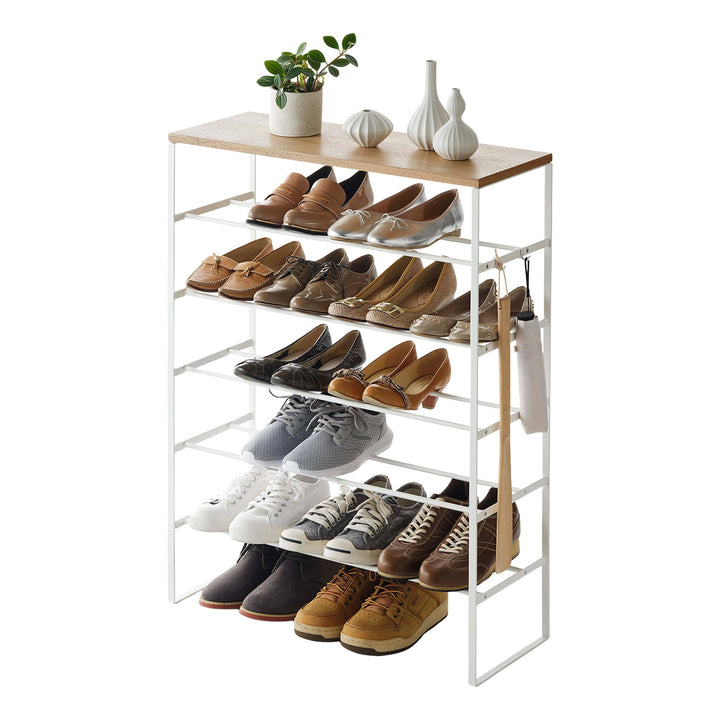 Shoe rack with wood top board - Tower - white Single Weiss, Single Weiss