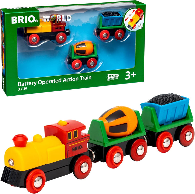 BRIO World 33319 Zug mit Batterielok - Mit beweglichem Kohlewaggon und rotierendem Zementmischer - G