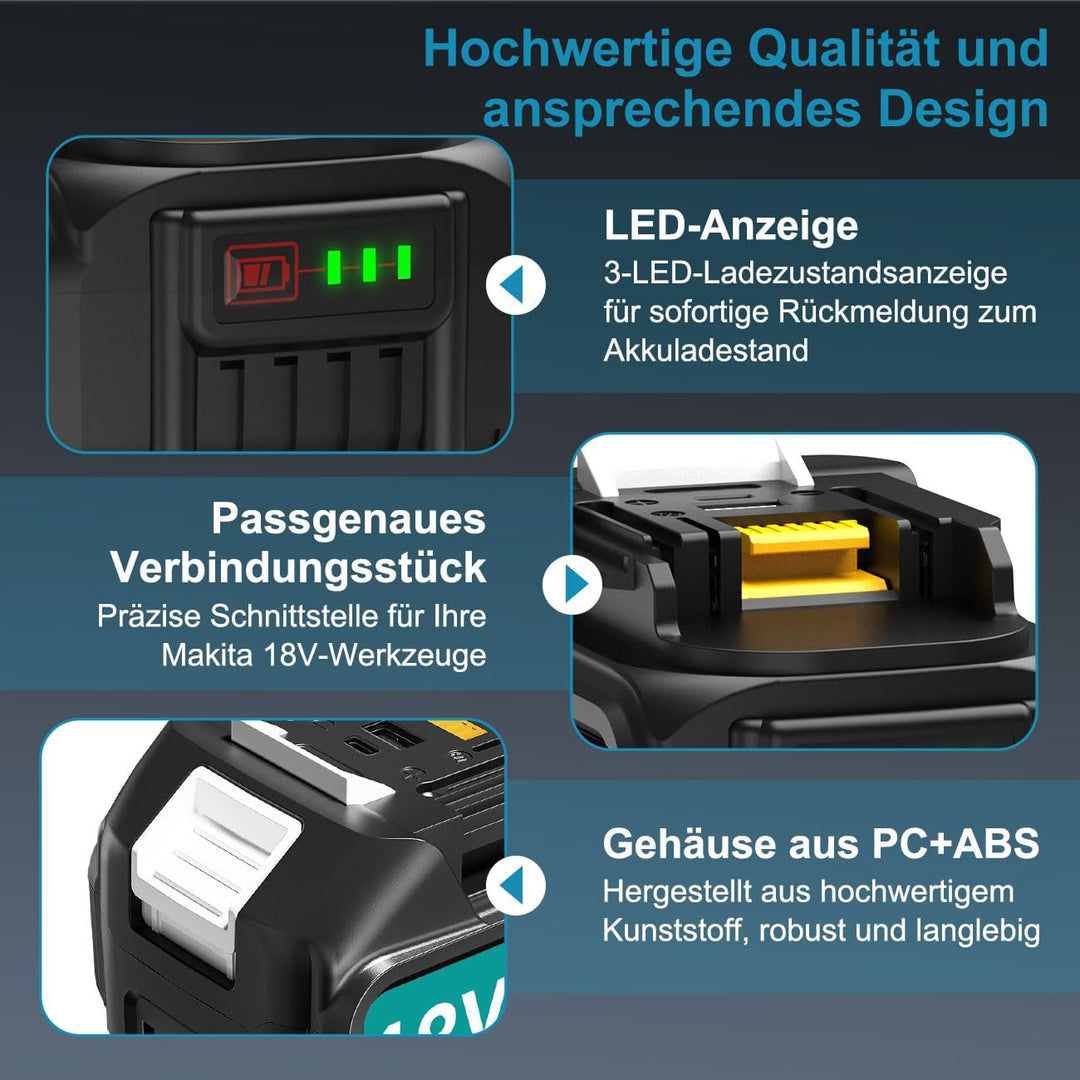 2X6.0Ah Ersatzakku für Makita LXT - Kompatibel mit Makita 18V Geräten &amp; Ladegeräten - Lithium-Ionen