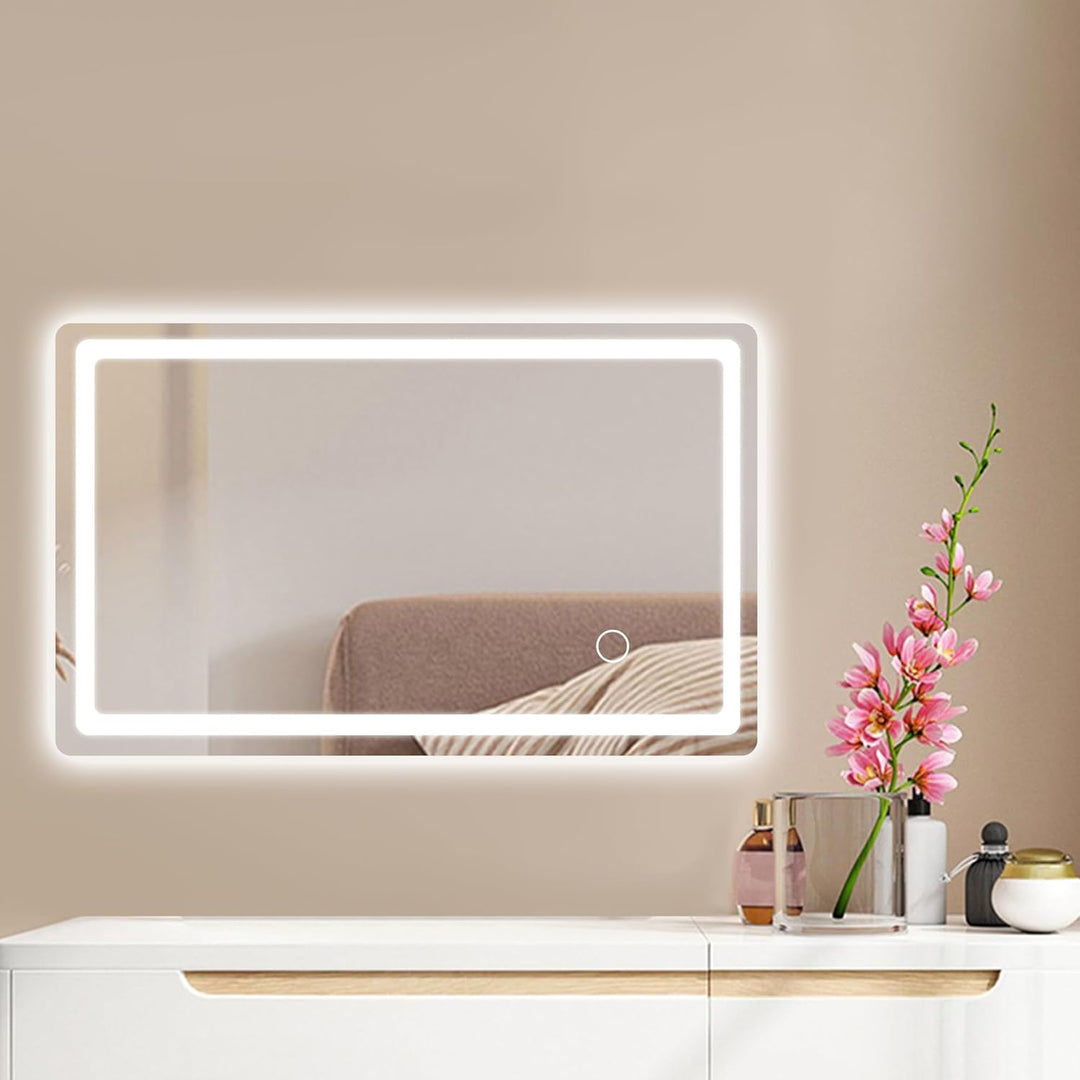 LED Badspiegel mit Beleuchtung 40x60cm, Badezimmerspiegel mit Stecker, Kaltweiss 6000K Wandspiegel f