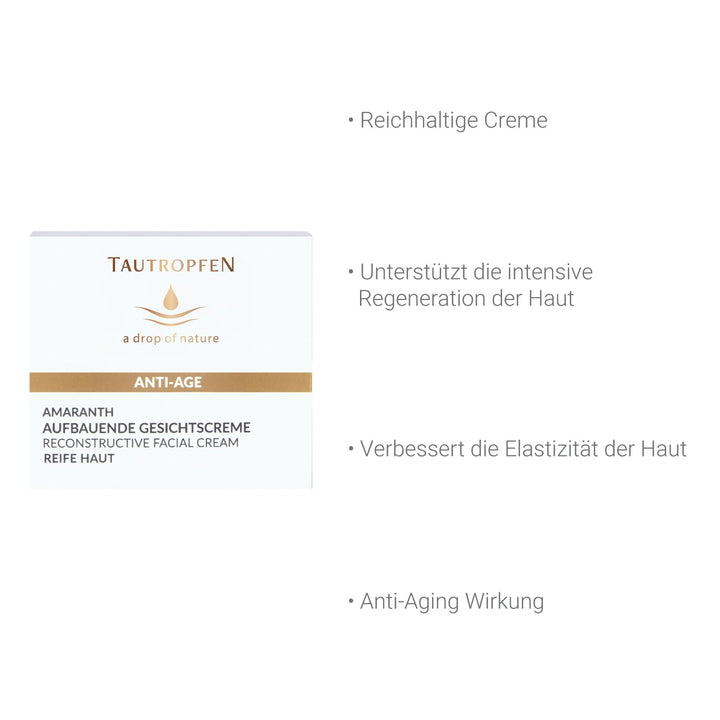 TAUTROPFEN Naturkosmetik, Amaranth Anti Age, Aufbauende Gesichtscreme für anspruchsvolle Haut, 50 ml