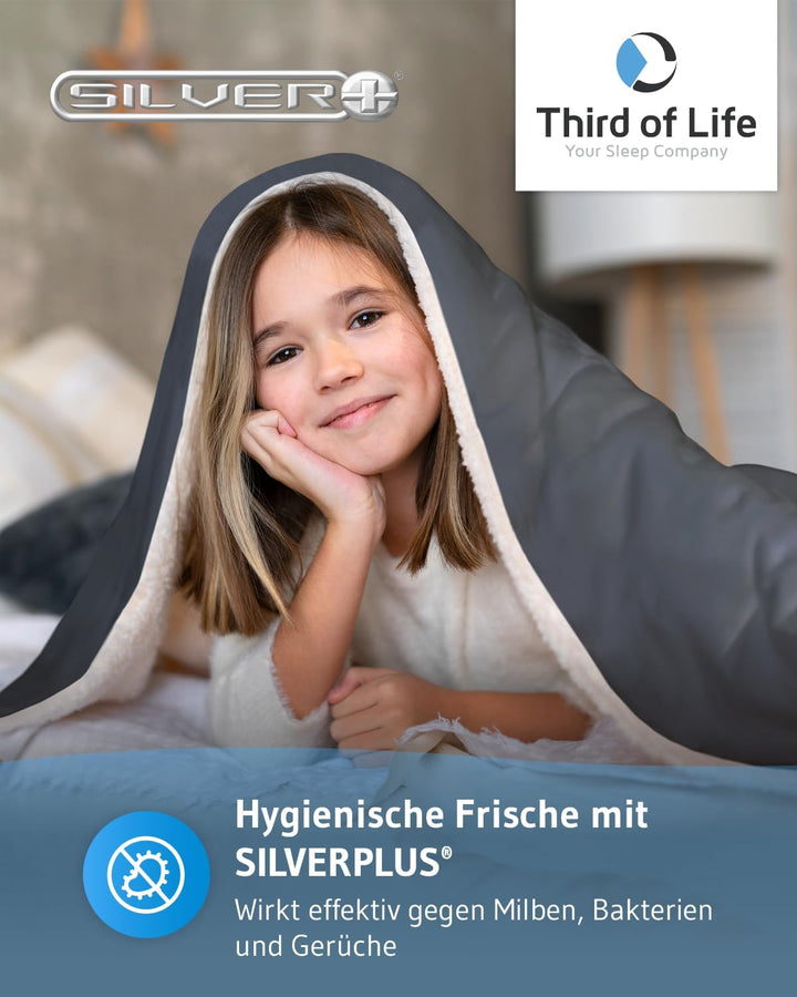 Kinder-Kuscheldecke 130x150 KAMI Sherpa dunkelgrau, Flauschig & weich, Kleine Tagesdecke für den Win
